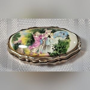 Vintage Porcelain and Metal Pill Box made in Japan